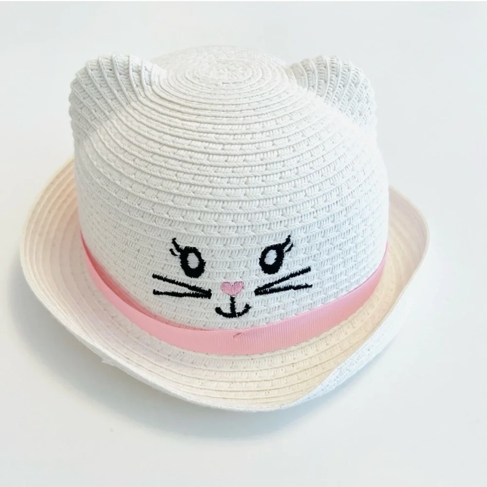 NWOT The Children's Place White Cat Hat with Pink Band Baby Girl 0-6 Months